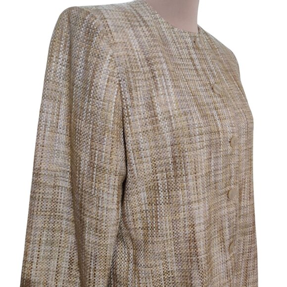 Alfred Dunner Womens Tweed Button Up Blazer Jacket Coat Gold Tan Beige Size 8 - Picture 3 of 5